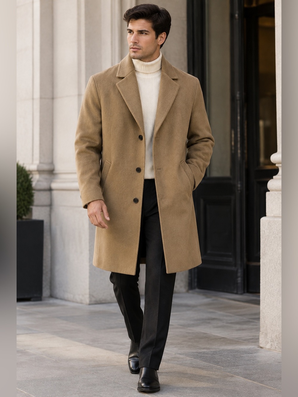 Zara Camel Wool-Blend Pea Coat
